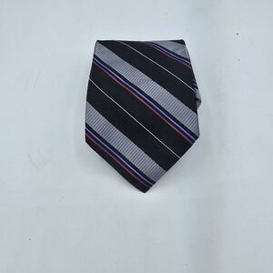 Murano Italian Silk Necktie Black Gray Geometric Design Hand Vintage 57x4 In